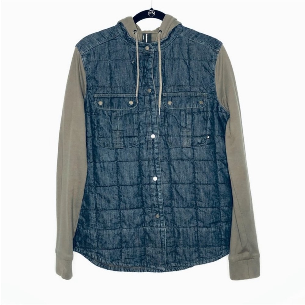 Armada Blue Gray Quilted Bomber Jacket Hoodie